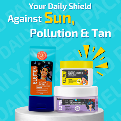 Elemen Daily Shield Pack: Facewash + Moisturiser + Sunscreen - Distacart