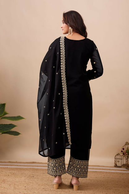 Joban Fashion Black Velvet Embroidery Sequence Work Readymade Kurta Set - Distacart