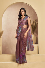 Thumbnail for Vastranavya Coffee Digital Printed Linen Ready To Wear Designer Saree with Unstitched Blouse - Distacart