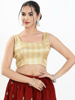 Thumbnail for Joban Fashion Gold Multi Brocade Padded Blouse With Square Neck Sleeveless