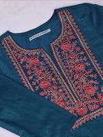 Thumbnail for Ode by House of Pataudi Blue Ethnic Motifs Embroidered Zari Kurta With Trousers & Dupatta - Distacart