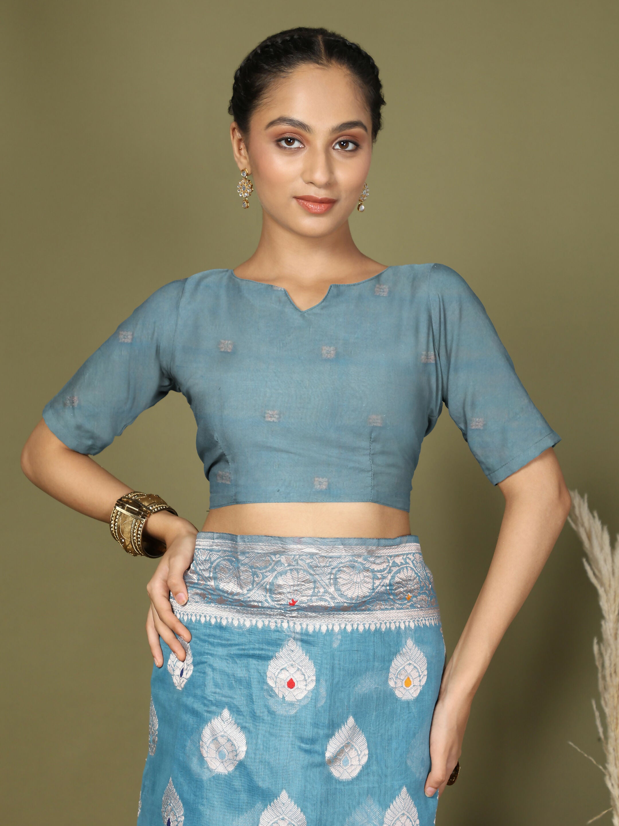 Astita Linen Cotton Sky Blue Saree