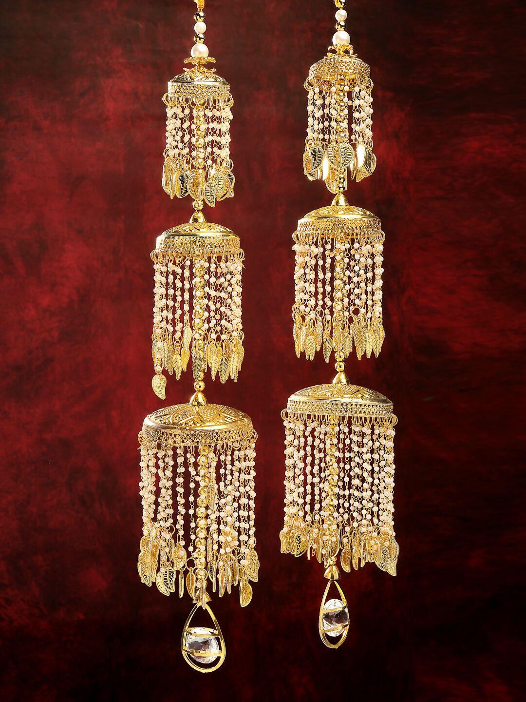 NVR Women's Pack Of 2 Gold-Polished & White Pearl Beaded Bridal Layered Heavy Kaleera Sets - Distacart