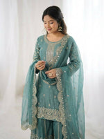 Thumbnail for Teeya Creation Turquoise Color Fendy Silk Embroidery Work Wedding Wear Salwar Suit - Distacart