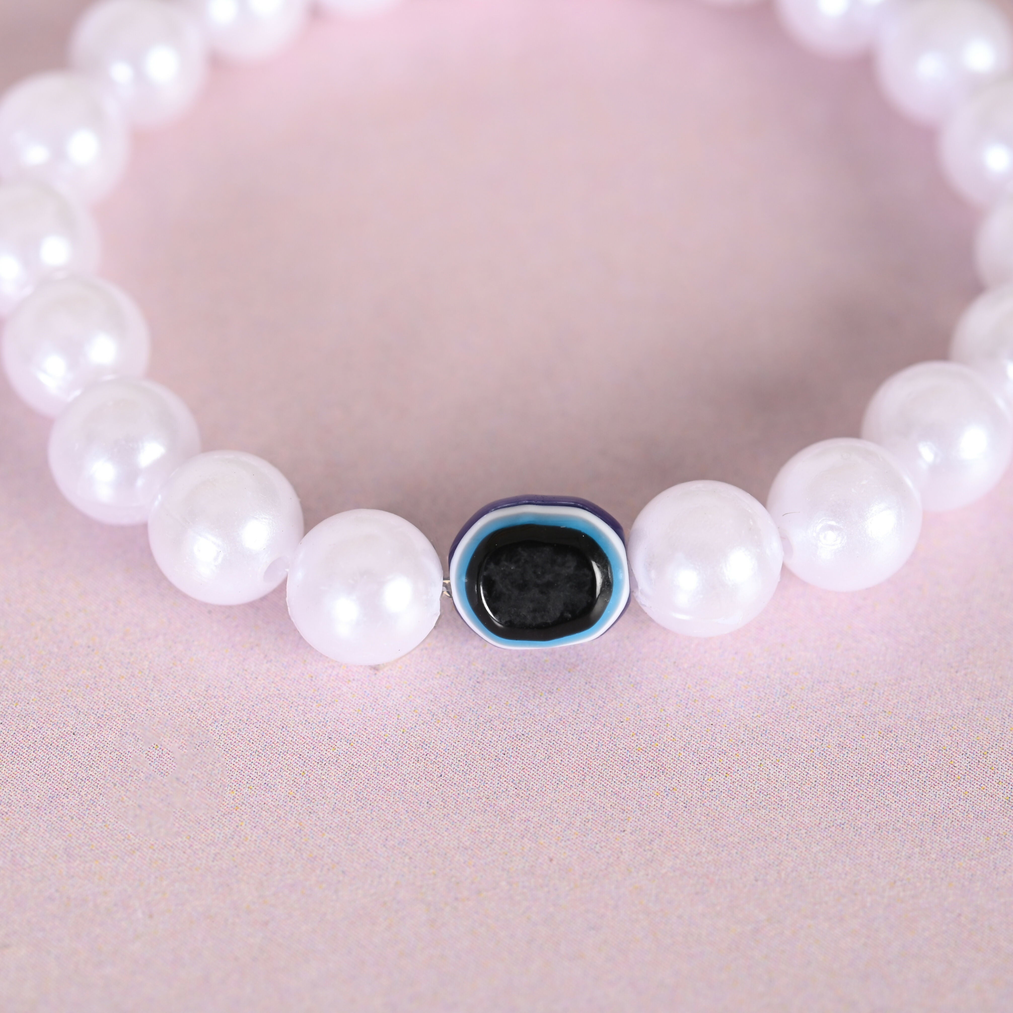 NVR Men & Women White Evil Eye Crystal Elasticated Bracelet - Distacart