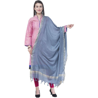 A R SILK Gray Color Golden border Cotton Dupattas and Chunnis