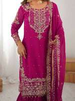 Thumbnail for The52 Women's Beautiful Faux Georgette Fabric Embroidery Work Straight Kurt Sharara and Dupatta Set - Distacart