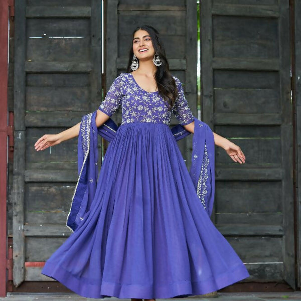 Joban Fashion Blue Readymade Kurta Set With Sequence embroidery Work