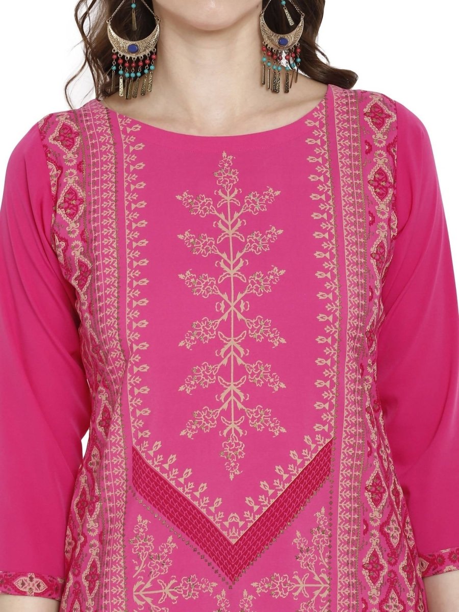 Ahalyaa Women Crepe Pink Printed Straight Kurta