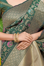 Thumbnail for Jyoti Fashion Women's Bottle Green Kanjivaram Silk Zari Woven Saree with Blouse - Distacart