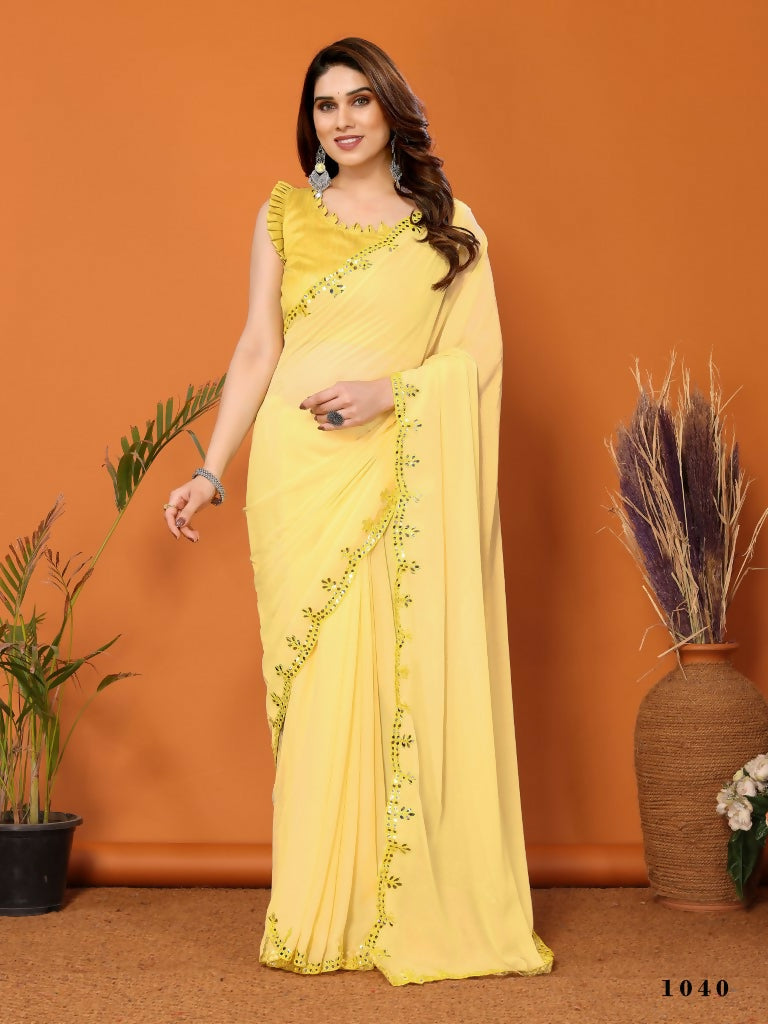 Partywear Designer Yellow Georgette Fancy Saree - Starwalk - Distacart