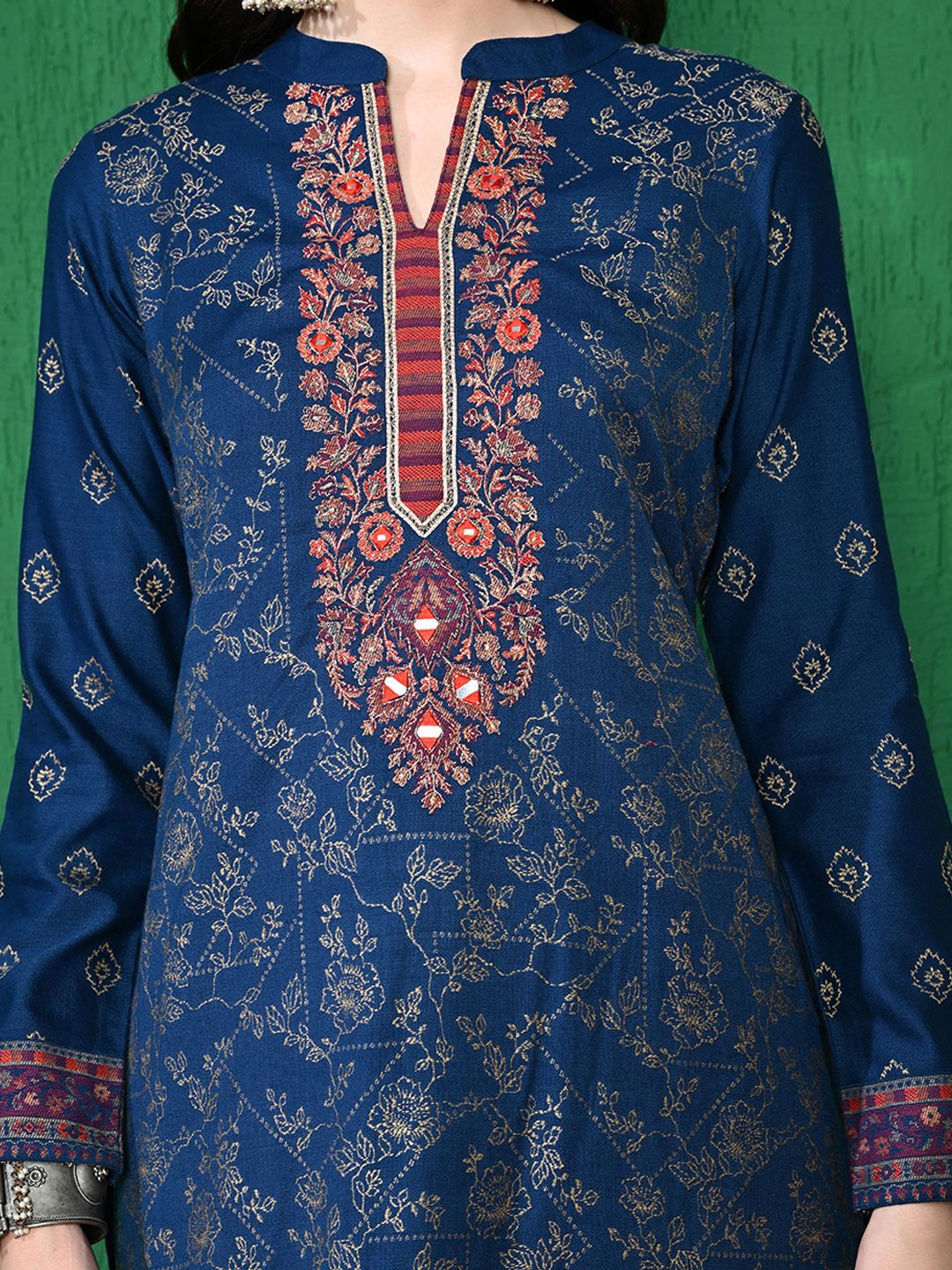 Sangria Self Design Winter Pashmina Straight Kurta With Trouser - Distacart