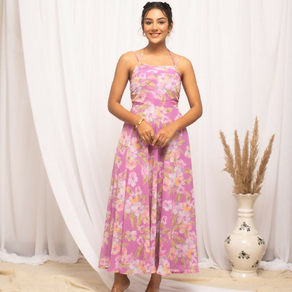 FIORRA Women's Light Pink Georgette Floral Printed Dress - Distacart