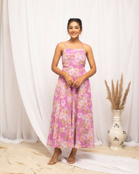 Thumbnail for FIORRA Women's Light Pink Georgette Floral Printed Dress - Distacart