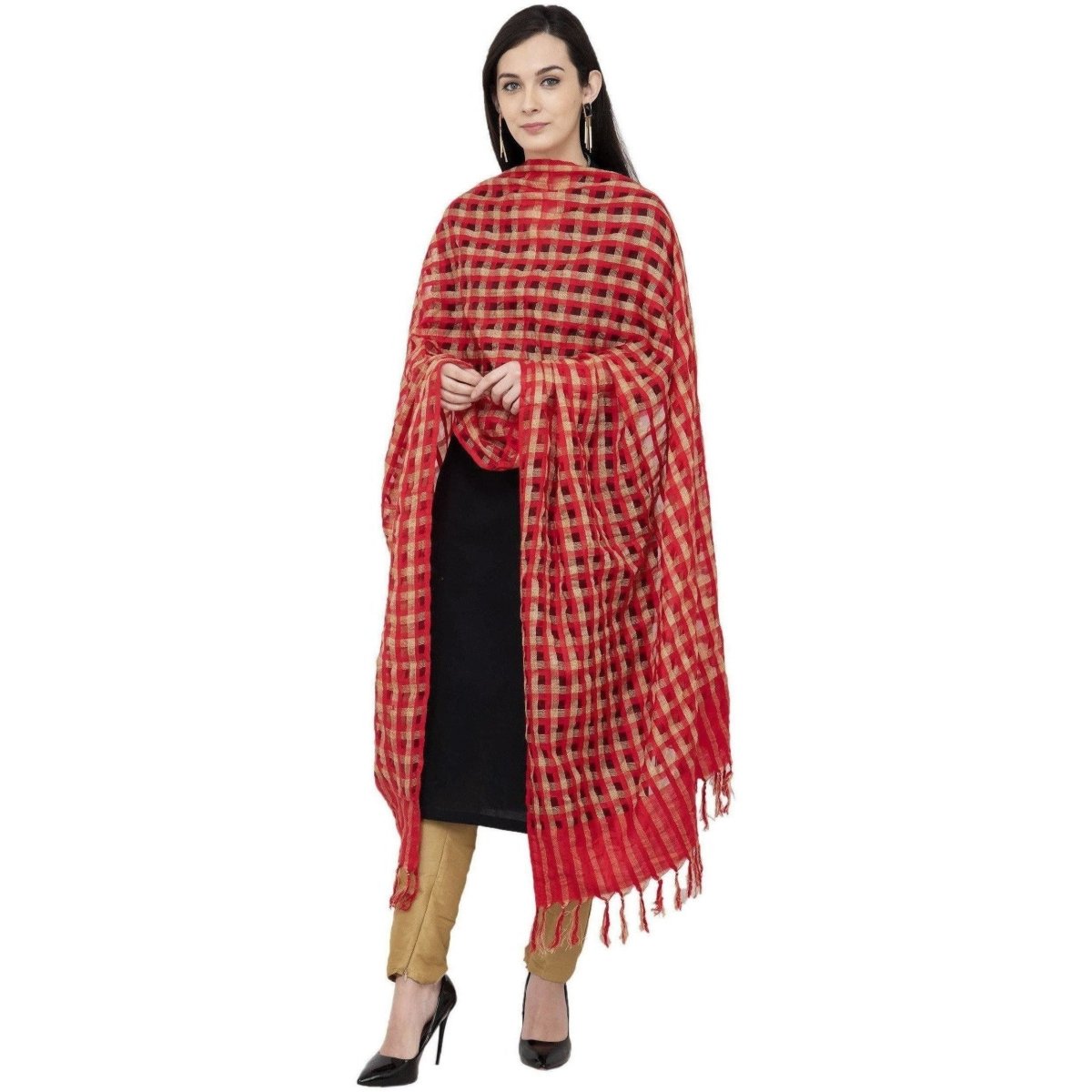 A R Silk Golder Box Regular Dupatta Color Red Dupatta or Chunni