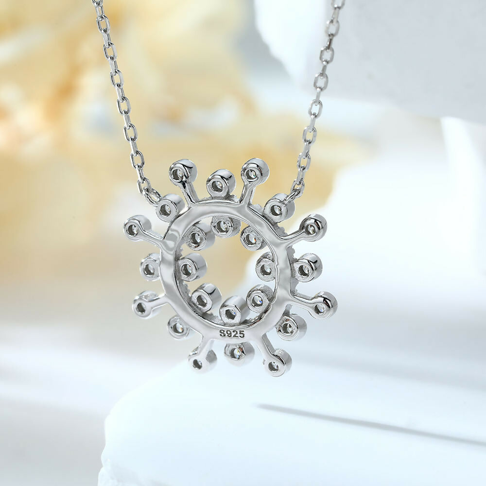 Cauer Moissanite Round Pendant Necklace in 925 Sterling Silver, White Gold Plated