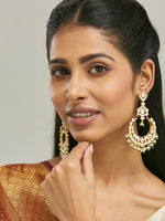 Thumbnail for Nuyug 22K Gold-Plated Elegant Kundan Studded & Beaded Floral Chandbali Earrings