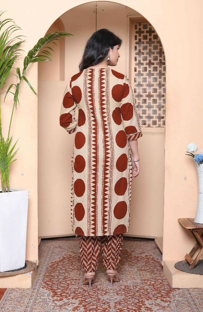 Miravan Womens Brown Pure Cotton Kurta With Palazzo Set