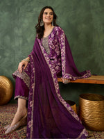 Thumbnail for The52 Women's Beautiful Embroidery Work Chinon silk Fabric Straight Kurta Pant and Dupatta Set - Distacart
