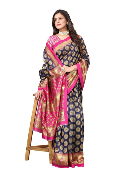 Vamika navy Printed Art Silk Saree - Distacart