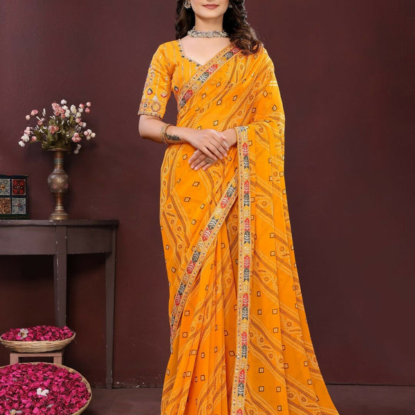 Ai Fashion Yellow Georgette Digital Print Party Wear Saree - Distacart