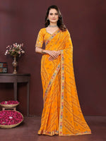 Thumbnail for Ai Fashion Yellow Georgette Digital Print Party Wear Saree