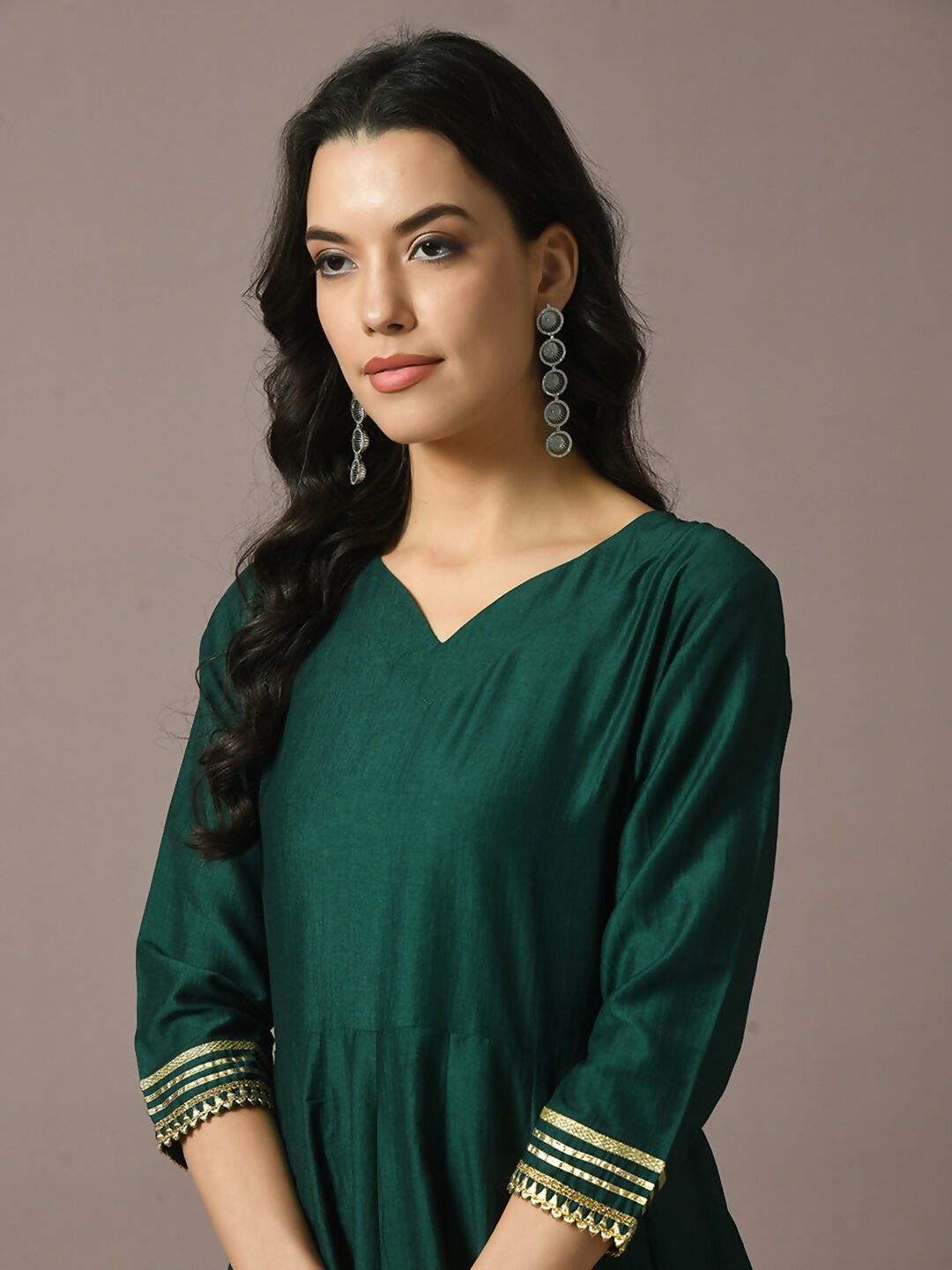 Myshka Women's Green Solid Silk Anarkali Party Kurta - Distacart