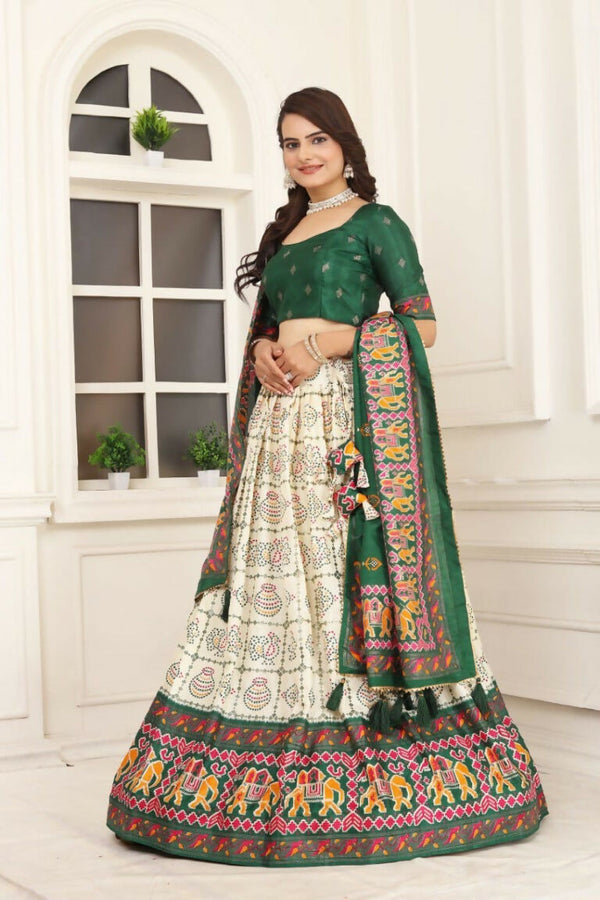 Preksha Creation Indian Festive Tussar Silk Women Lehenga Choli And Masterpiece Of Craftmanship And Style. - Green - Distacart