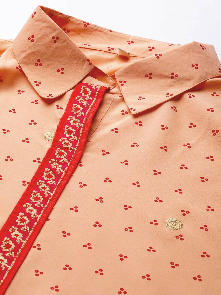 Ahalyaa Women Peach Crepe Printed Tunic - Distacart