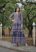 Thumbnail for Aastha Fashion Women's Multicolor Pure Chanderi Digital Printed Anarkali Dress - Distacart