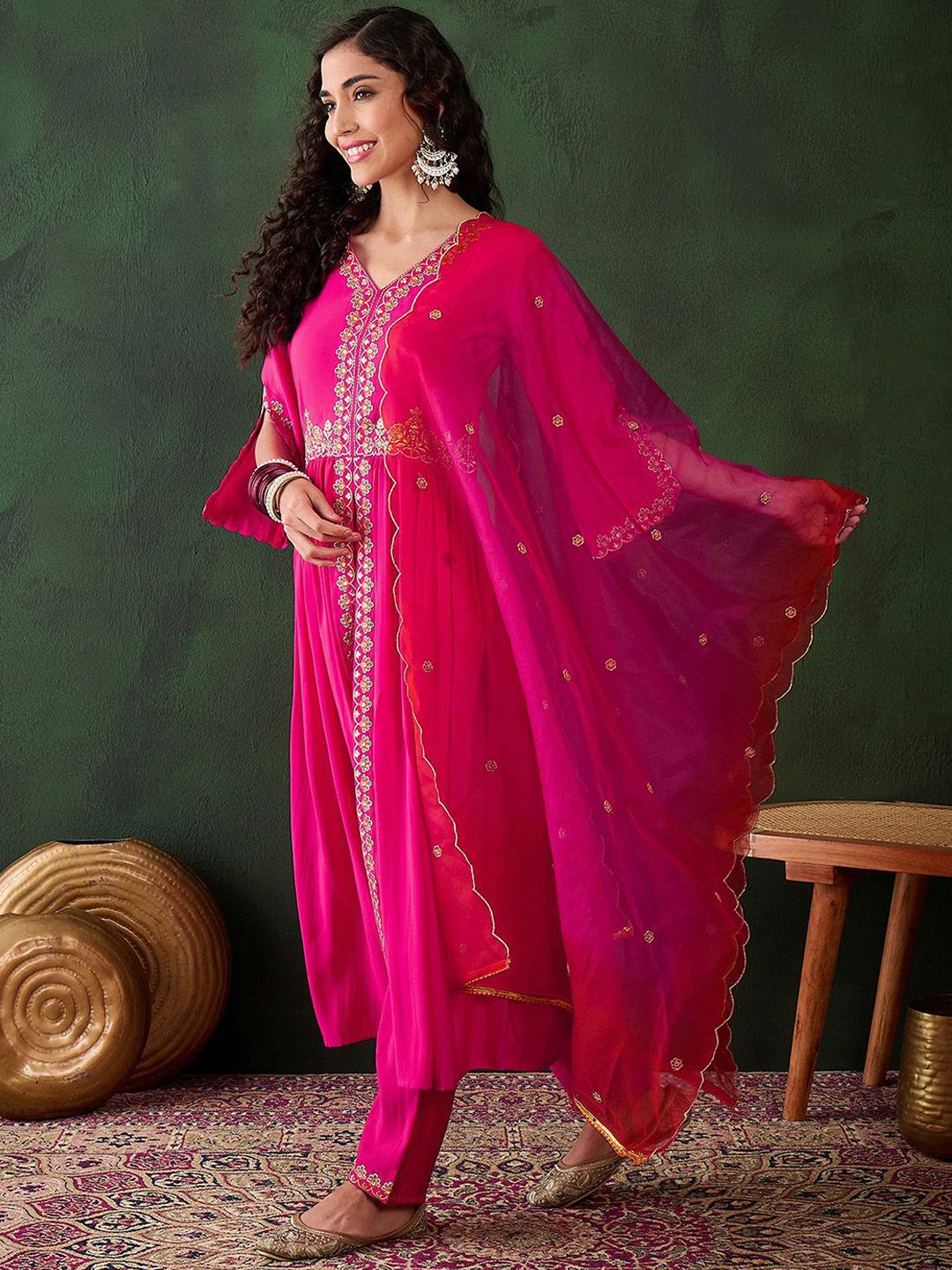 Sangria Embroiderd Kurta & Trousers with Dupatta - Distacart