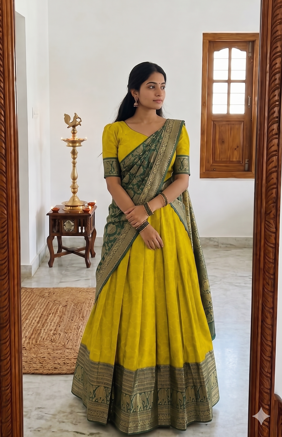 Teeya Creation Yellow Traditional Lehenga Choli Set Featuring Intricate Purple and Gold Zari Detailing - Dista