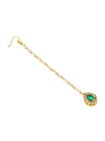 Thumbnail for Ruby Raang Green Tear Drop Green Kundan Maang Tikka