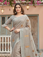 Thumbnail for Shree Shyam Fashion Light Beige Linen Saree - Dista