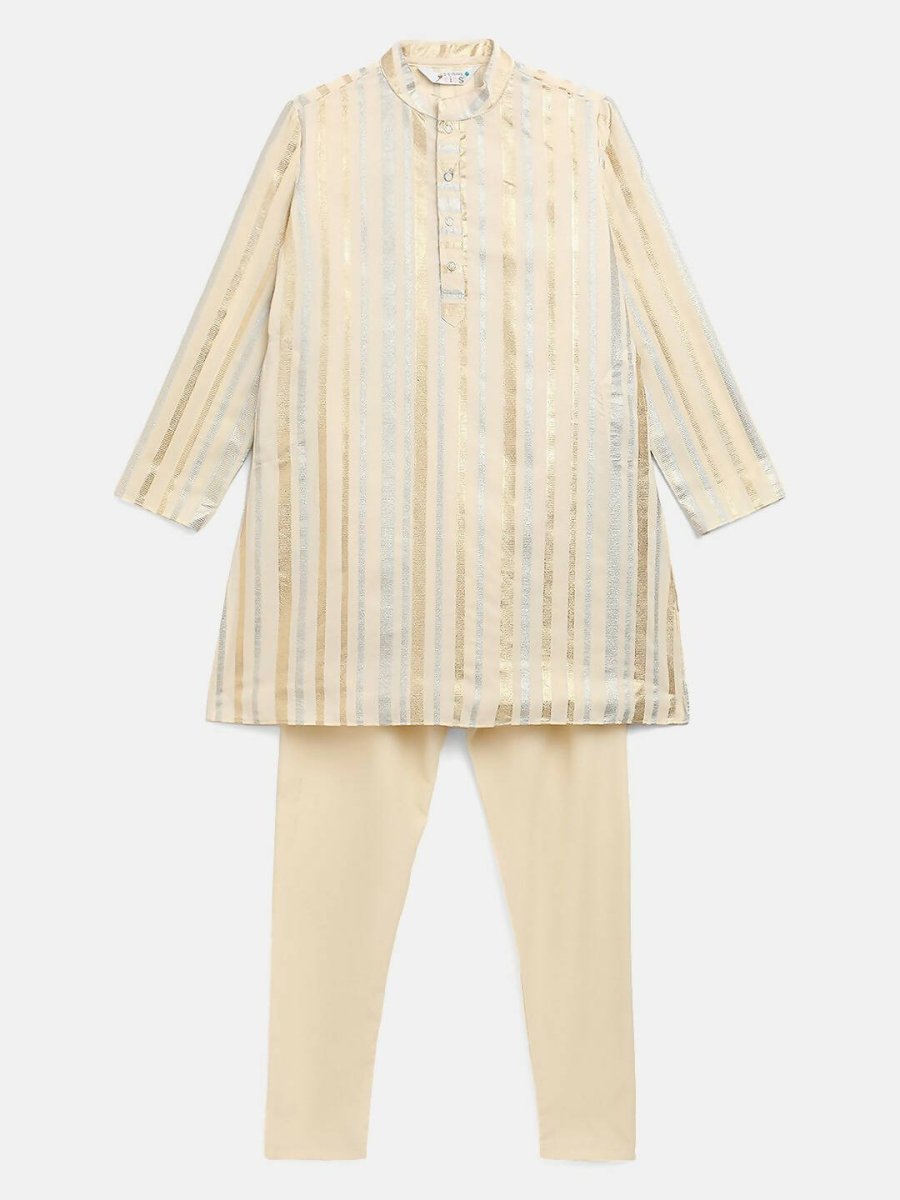 Ahalyaa Cream Crepe Foil Print Kids Kurta Churidar Set For Boys - Distacart