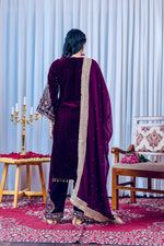 Thumbnail for Joban Fashion deep Plum Velvet Embroidery Kurta Set