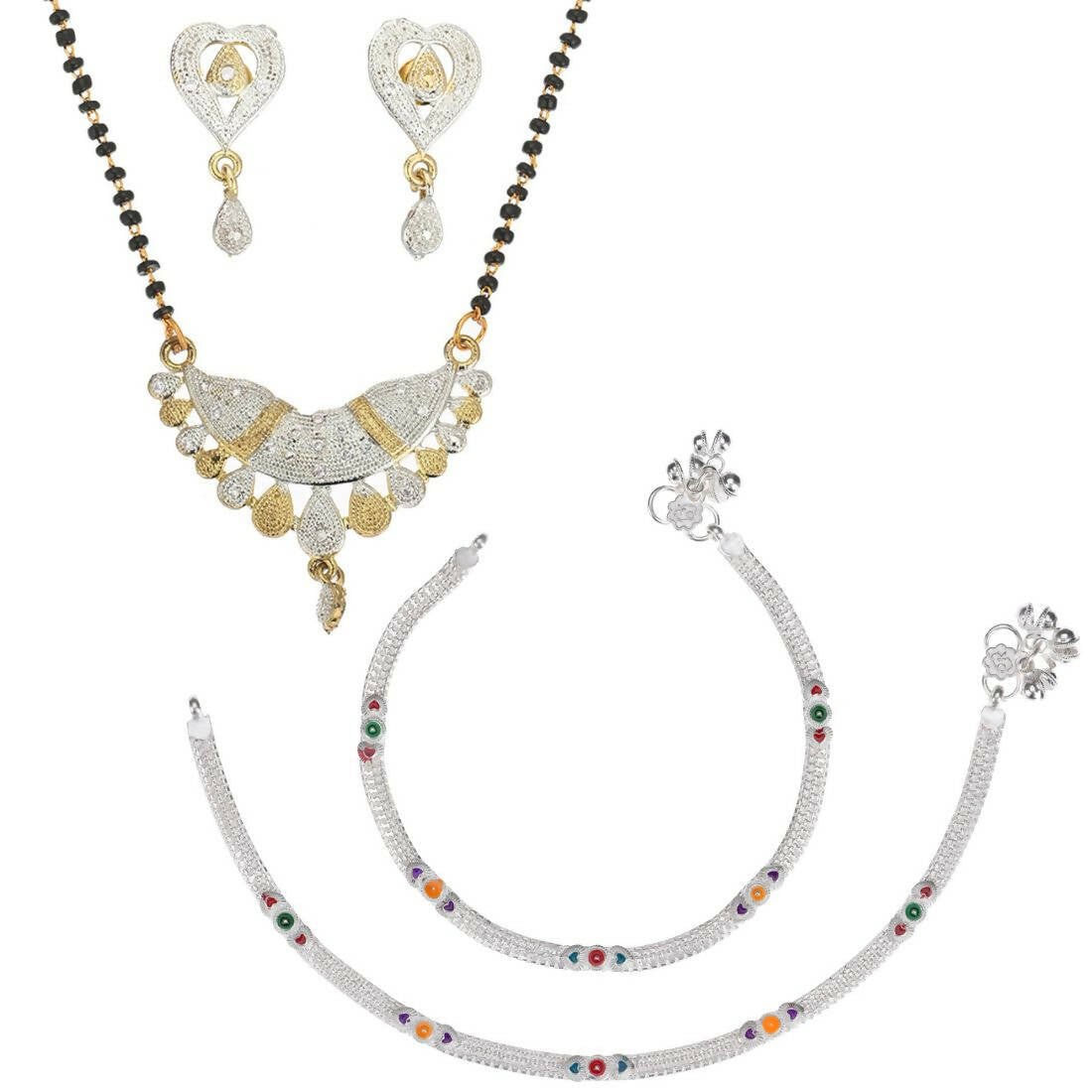 AanyaCentric Gold-plated Mangalsutra Pendant Earring Set & Silver Plated Anklet - Distacart