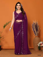 Thumbnail for Partywear Designer Purple Georgette Fancy Saree - Starwalk - Distacart