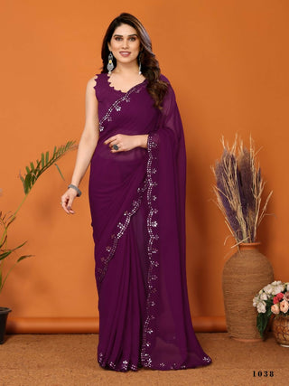 Partywear Designer Purple Georgette Fancy Saree - Starwalk - Distacart