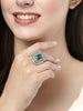 NVR Women's Green & Silver CZ-Studded Square-Shaped Adjustable Finger Ring - Distacart