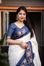 Thumbnail for Nblue Silk Zari Woven Saree with Unstitched Blouse - Hiral Fashion - Distacart