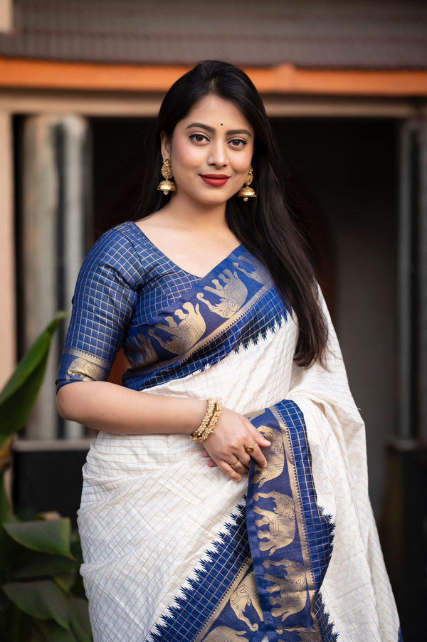 Nblue Silk Zari Woven Saree with Unstitched Blouse - Hiral Fashion - Distacart