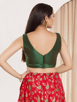 Thumbnail for Joban Fashion Dark Green Mulberry Silk Padded Blouse With Round Neck Sleeveless