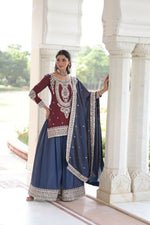 Thumbnail for Joban Fashion Maroon Kurta Set Silk Sequins , Zari, Coding & Thread Embroidered work - Distacart