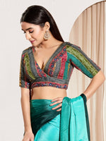 Thumbnail for Joban Fashion Rama Green Brocade Padded Blouse With V Neck Elbow Sleeves - Distacart