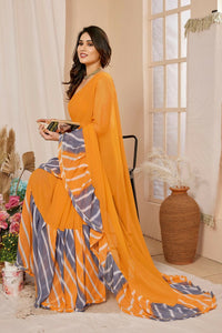 Thumbnail for Aafreen Partywear Designer Orange Georgette Fancy Saree - Distacart