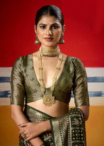 Thumbnail for Joban Fashion Green Dull Moss Brasso Saree