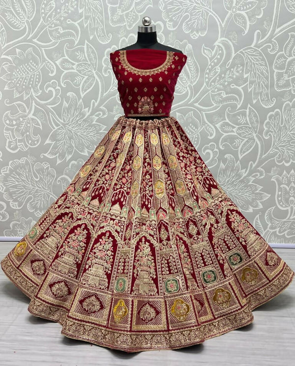 Jyoti Fashion Women's Rani Pink Velvet Dori, Multi Thread Embroidered with Diamond Work Wedding Lehenga Choli - Distacart
