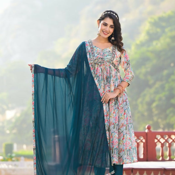 Designer Stylish Multi Slim Georgette Stitched Suit With Dupatta - Kiyara - Distacart