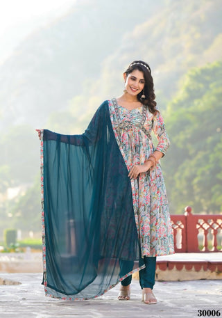 Designer Stylish Multi Slim Georgette Stitched Suit With Dupatta - Kiyara - Distacart